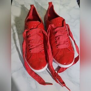 Coach Women's Suzzy Sneakers Size 8.5B Embossed Logo Lace-Up Red